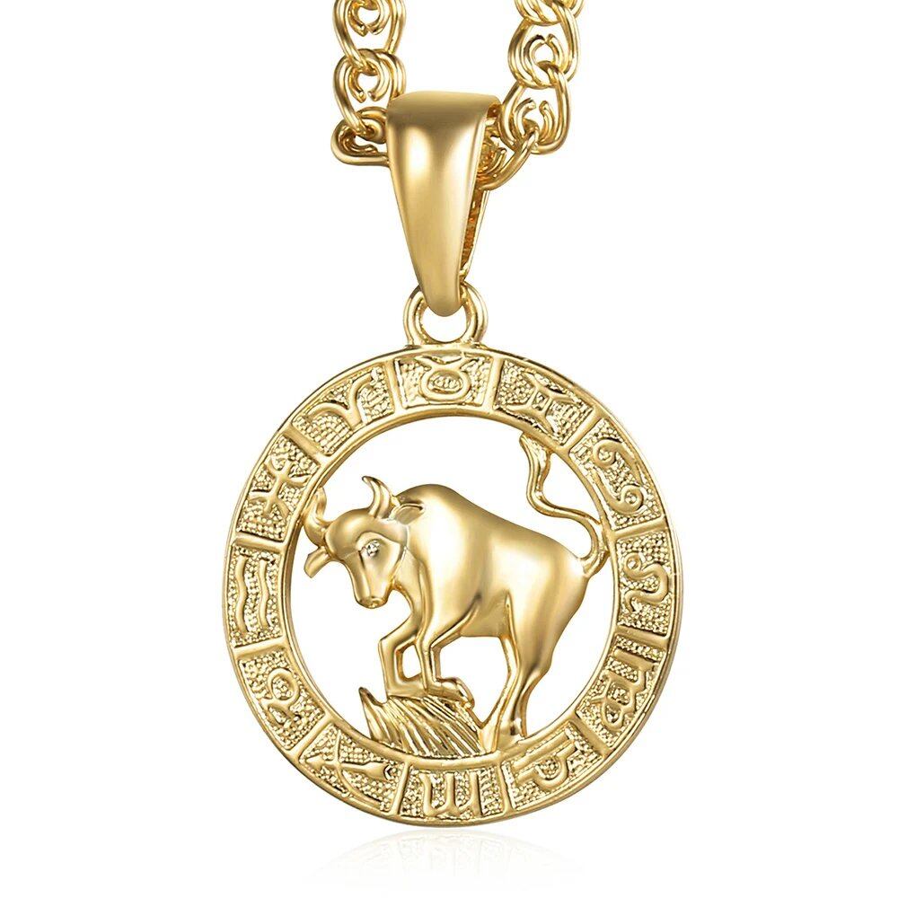 12 Zodiac Sign Charm Necklace, Gold, Snake Chain, 20 Inch, Christmas Gift, GP358, Parallel Import