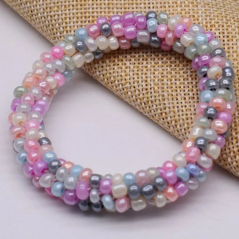 New Hair Accessory: Glass Bead Bracelet & Hair Tie, Elastic Hair Rope, Simple Scrunch, Ponytail Headdress, Women's Bracelet, 18cm Long; Metal Color, Parallel Import