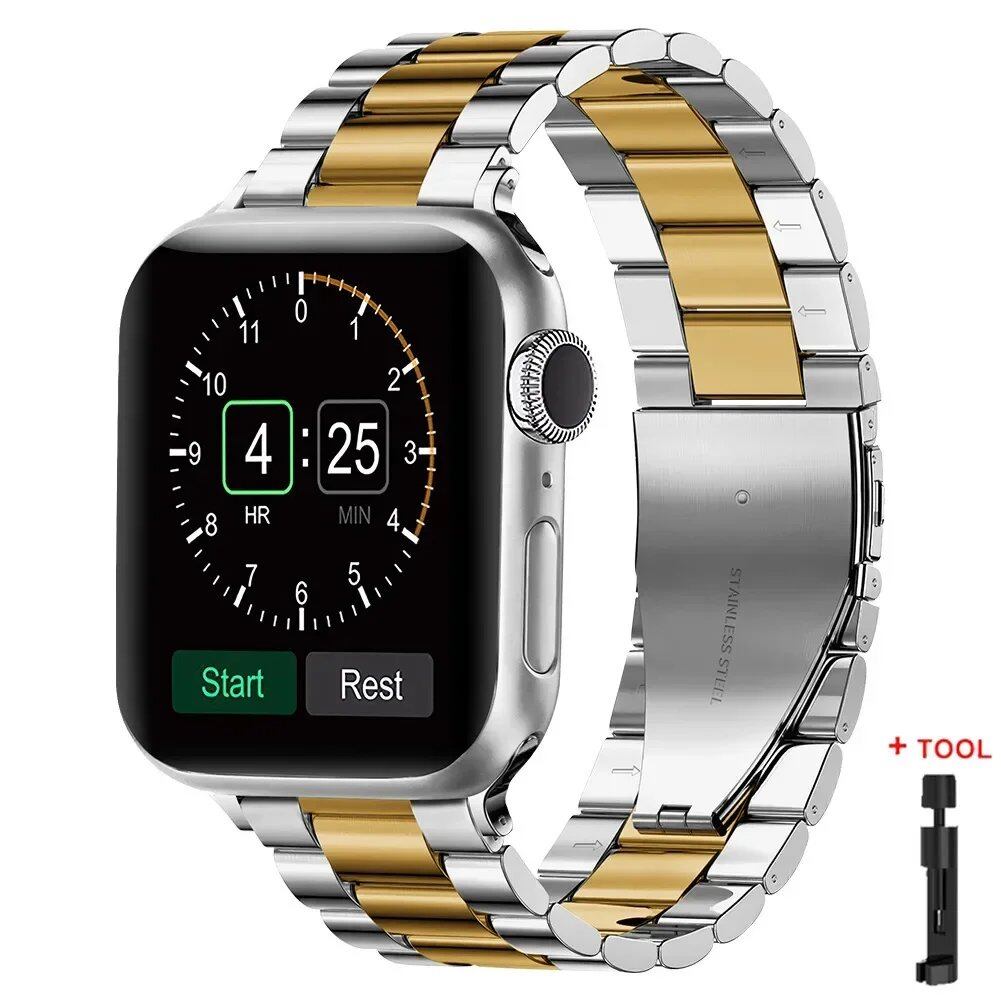 Stainless Steel Metal Band for Apple Watch Ultra 2 (49mm), S10 (46mm), 42mm, 45mm, 41mm, and 44mm - Compatible with iWatch Series 10, 9, 8, 7, SE, 6, 5, 4, and 3. Band Color: Imported