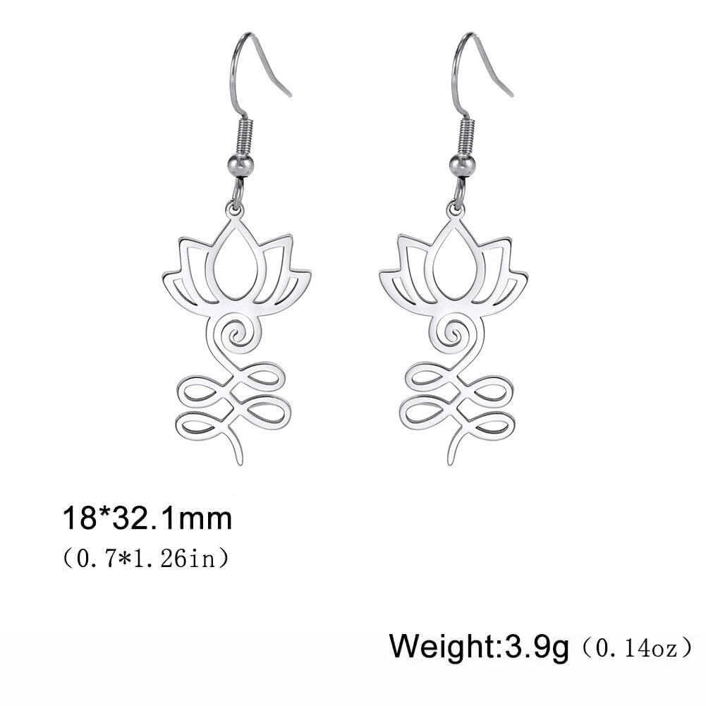 EUEAVAN Lotus Flower Unalome Pendant Earrings, Yoga Om Sanskrit Symbol, Spiritual Stainless Steel, Buddhist Amulet, Women's Jewelry, Metal Color: Style Color, Parallel Import