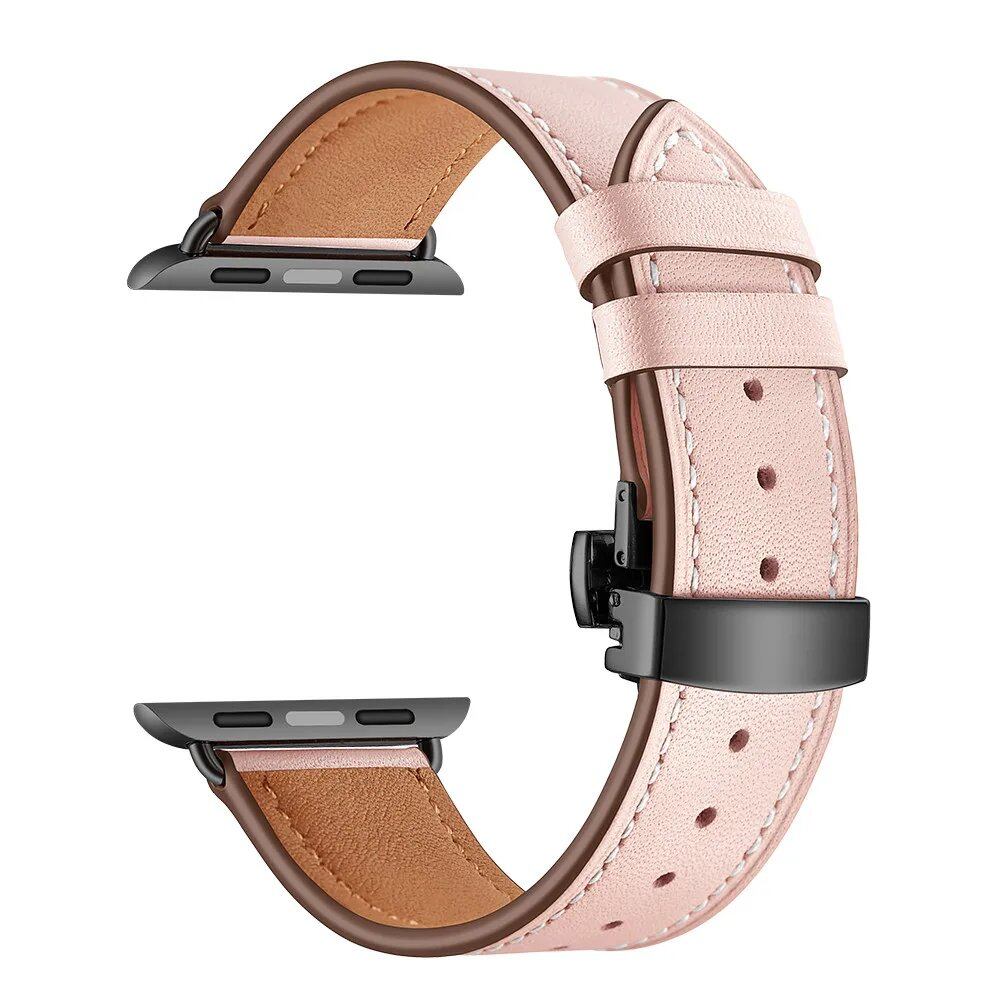 Leather Strap for Apple Watch - 38mm, 40mm, 41mm, 42mm, 44mm, 45mm - Series 3/4/5/SE/6/7 Compatible Bracelet Band Color: Parallel Import