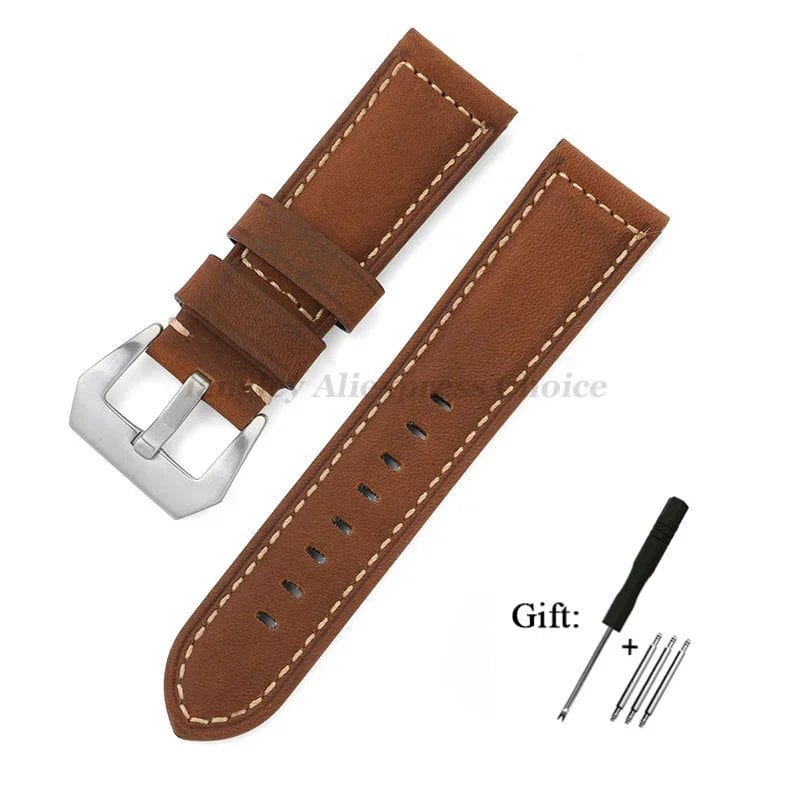 Genuine Panerai Leather Watch Band, High-Quality Calf Crazy Horse Strap, Men's Sports Bracelet, 20mm, 22mm, 24mm, 26mm Band Colors, Parallel Import