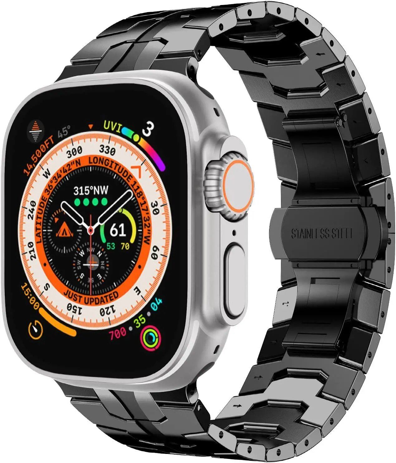 Apple Watch Ultra 2 Titanium Strap - Premium Stainless Steel Band for 49mm, 45mm, 44mm, 42mm, 46mm, 40mm, and 41mm iWatch (10/9/8/7/SE) Size: Parallel Import