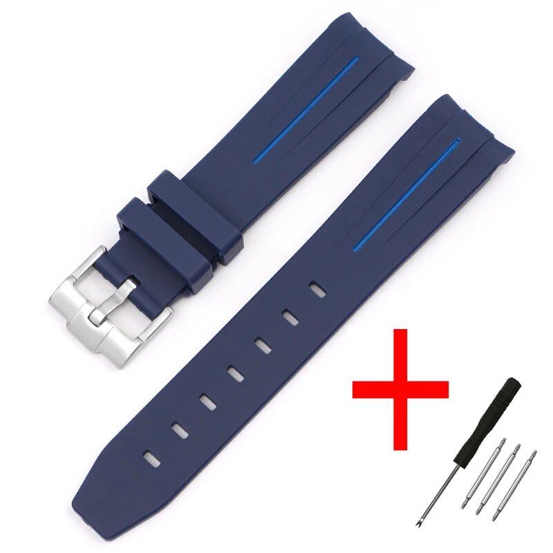 New 20mm Bent End Rubber Watch Strap for Omega Moonwatch, Joint Constellation, Men's Waterproof Sports Watch Band, Band Color: 20mm; Band Width: 20mm, Parallel Import