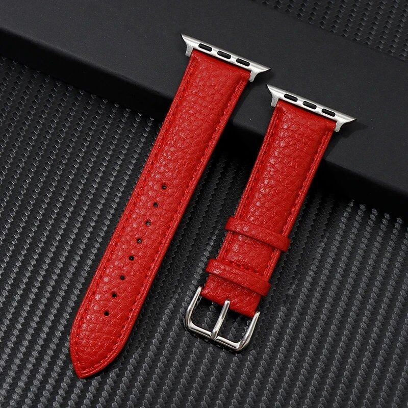 Genuine Leather Strap with Grained Design for Apple Watch 38/40/41mm, iWatch Ultra 8/7/6/SE/5/4, 42/44/45/49mm, Band Color: mm, Parallel Import