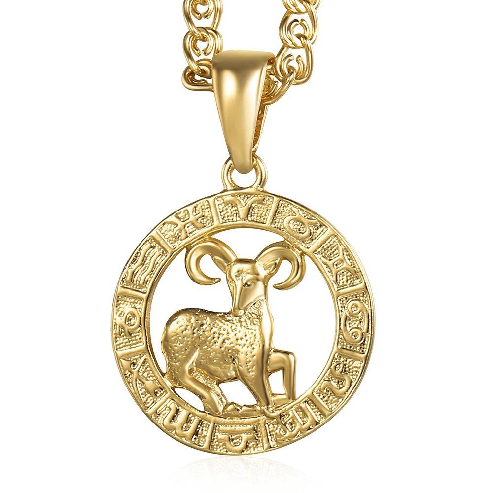 12 Zodiac Sign Charm Necklace, Gold, Snake Chain, 20 Inch, Christmas Gift, GP358, Parallel Import