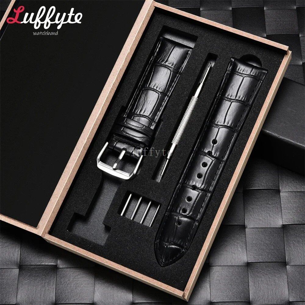 Embossed Cowhide Leather Watch Strap, 18mm, 20mm, 22mm, 24mm, Boxed, Business Replacement Watch Band, Band Color: mm; Shipped from: Parallel Import
