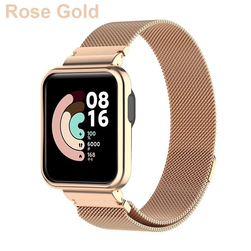 「Xiaomi Mi Watch Lite / Redmi Watch 2 / 3 Active 対応 金属ストラップ バンド - ケースプロテクター&マグネットループ付き 交換用ブレスレット」 サイズ:ストラップ 並行輸入品