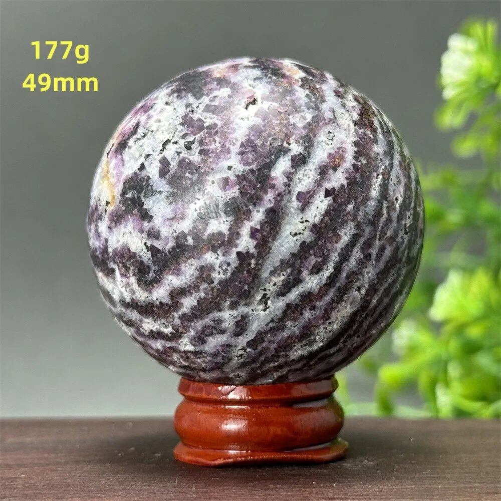 Natural Purple Zebra Fluorite Ball for Reiki Healing, Spiritual Meditation, Chakra Therapy, Magic, Ritual, Divination, Home Decoration, with Stand, Color: A, Parallel Import