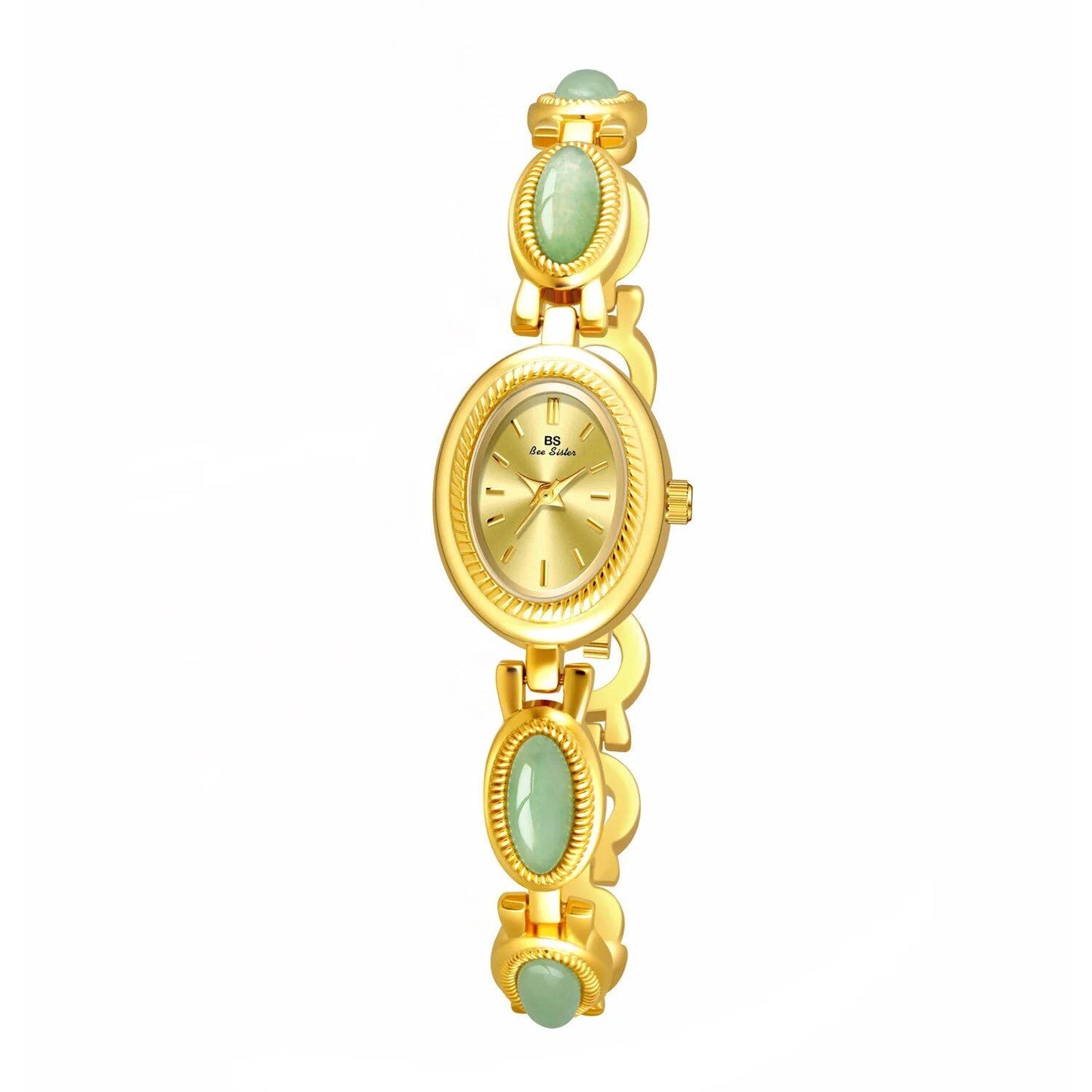 UTHAI Women's Watch, Bracelet, Luxury Brand, Waterproof, Retro, Natural Dongling Stone and Hotan Jade, Elegant Chain Watch, Gift, Color: Parallel Import