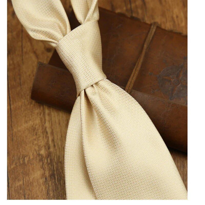 8cm Wide Premium Solid White & Brown Men's Tie, Woven Polyester with Black Ribbon, Perfect for Business, Weddings, and Parties, Cravat, Parallel Import