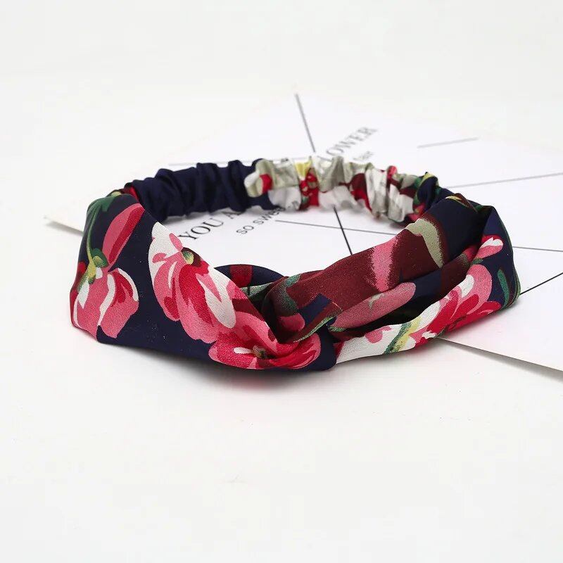 Women's Summer Bohemian Print Headband, Retro Cross Turban, Bandage Bandana, Hair Accessory, Head Wrap, Parallel Import