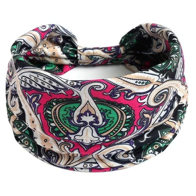 New Boho Floral Print Wide Headband with Vintage Knot Elastic Turban Headwrap for Women and Girls, Cotton Soft Bandana Hair Accessory, Parallel Import