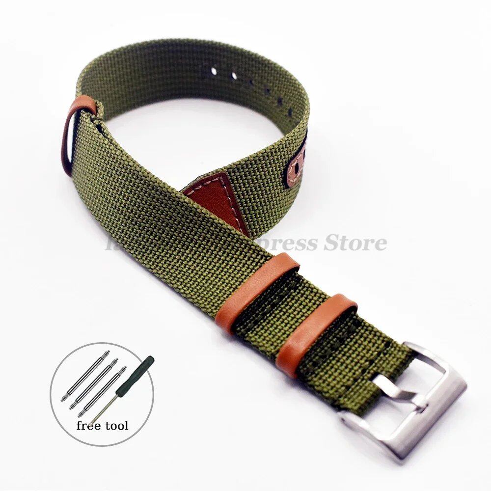 Seiko Canvas Nylon Patch Leather Strap Watch Bracelet for Rolex (20mm, 22mm), Hamilton, and Omega Compatible, Replacement Band, Band Color: mm, Parallel Import