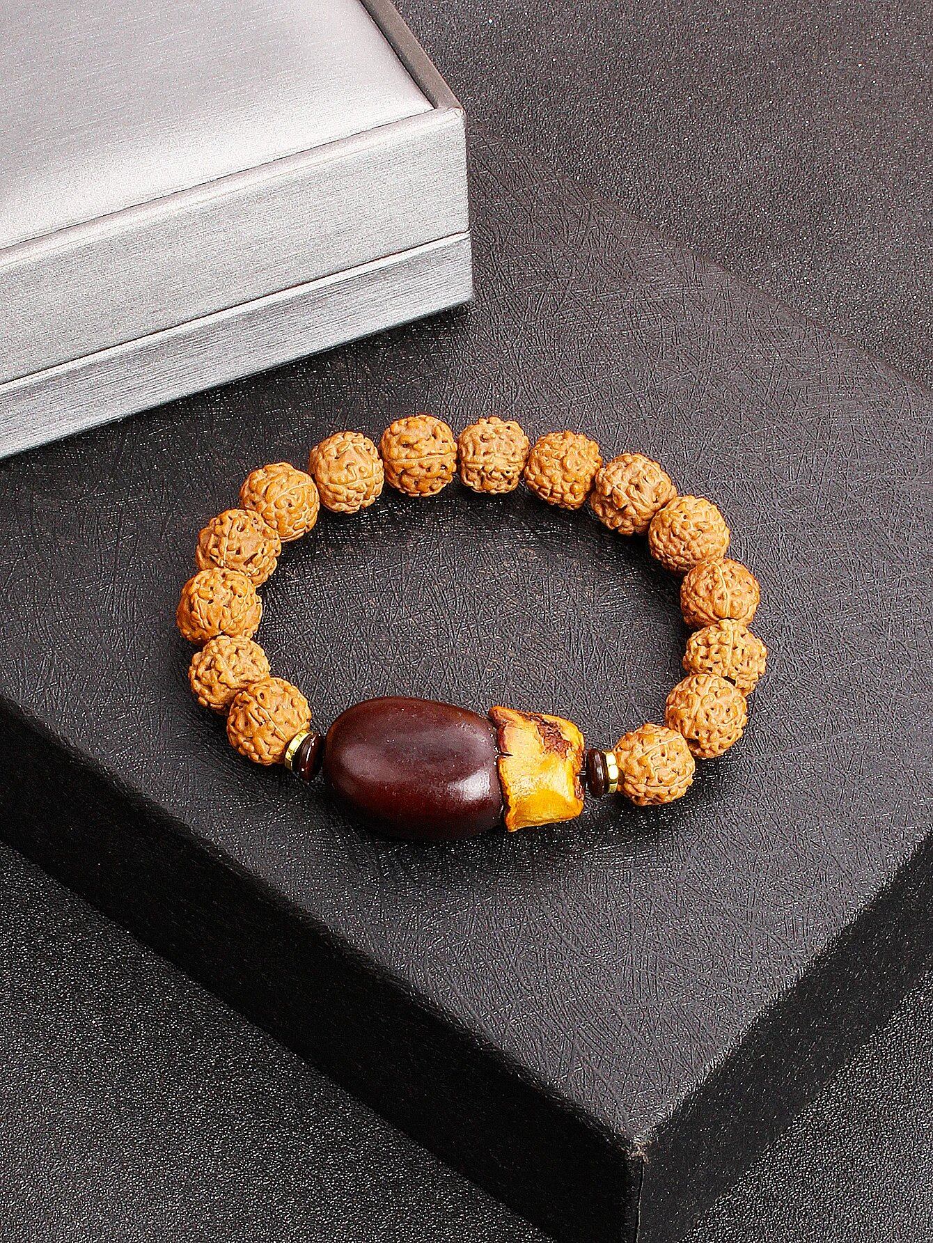 12mm Vajra Bodhi Rudraksha Bracelet with Red Tiger Eye and Aquamarine (Protection, Courage, Calmness, Mental Energy, Harmony) Length: 12mm (Parallel Import)