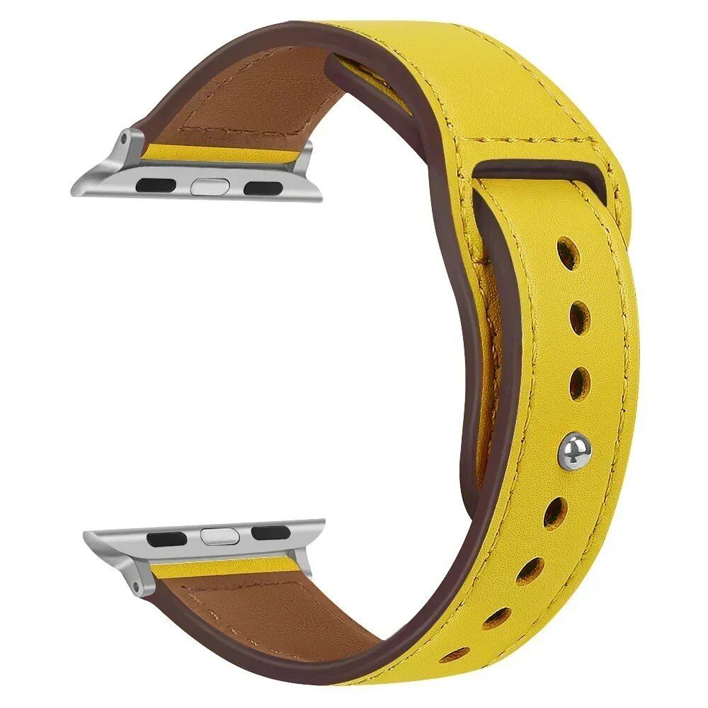 Leather Band for Apple Watch - Ultra 49mm/46mm, 44mm/40mm, 38mm/42mm, Sport Bracelet for iWatch Series 10/9/8/7/SE/6/5/3, 41mm/45mm Models, Band Color: Parallel Import