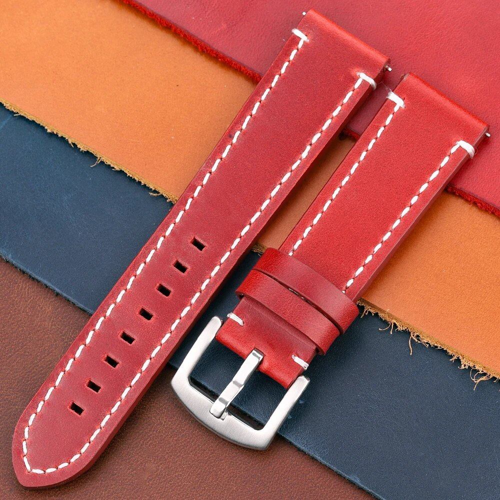 Genuine Leather Watch Band, Vintage Strap, 7 Colors, 18mm, 20mm, 22mm, 24mm, Women's and Men's, Cowhide Leather, Smartwatch Strap, Accessories, Band Color: mm, Parallel Import