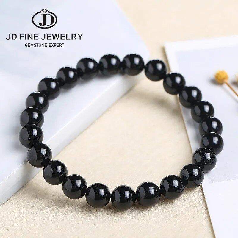 JD ナチュラルストーン 7A ブラックトルマリン ビーズブレスレット 女性用 ヒーリングクリスタル チャクラ ヨガ メディテーション ジュエリー ショール ストランド バングル 長さ:mm;メタルカラー:7A ブラックトルマリン 並行輸入品