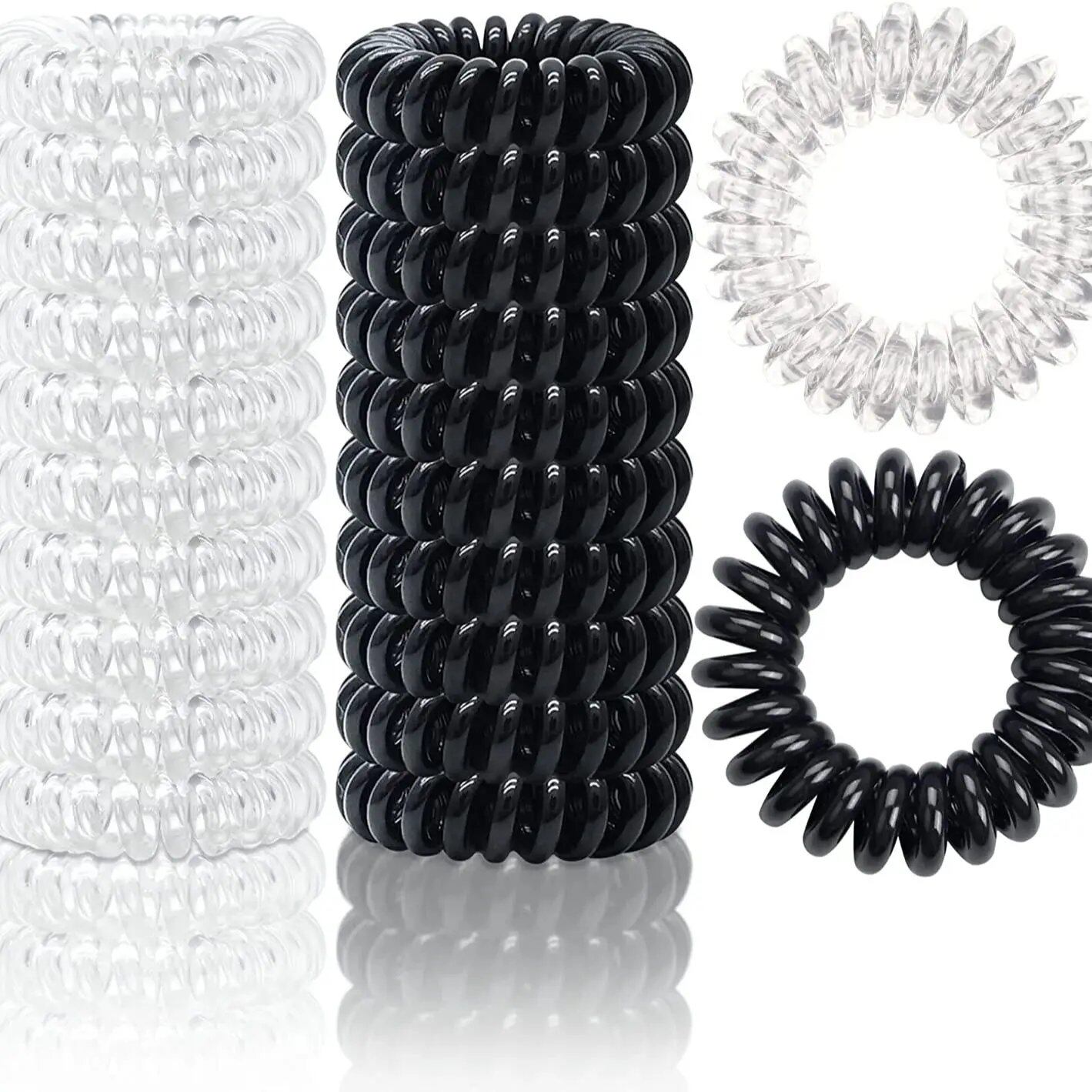 Pack of 10/20/30 Large Spiral Hair Ties, 30mm, Spiral Hairbands, Coil Hairbands, Telephone Cord Bobbles, Non-Marking, Strong Hold, Waterproof, Mixed Colors, Parallel Import