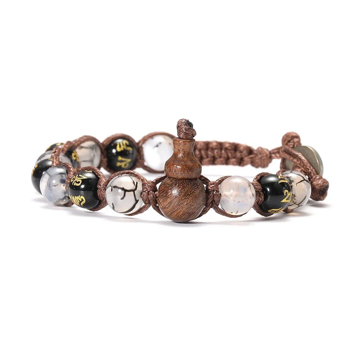 Natural Stone Prayer Bracelet, Tibetan Prayer Beads, Handmade Men's and Women's Bracelet, Yoga & Meditation Jewelry, Metal Color: Style, Parallel Import