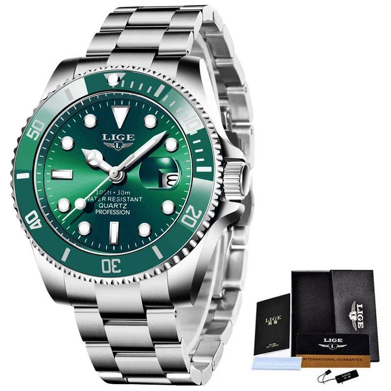 LIGE Top Brand Luxury Men's Dive Watch, 30 ATM Water Resistant, Date Display, Quartz Movement, Relogio Masculino, Color: Parallel Import
