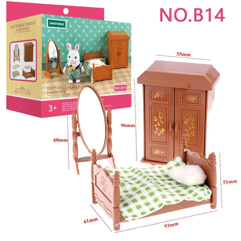 1/12 Scale Dollhouse, Forest Family, Microfilm Furniture, Bathroom, Kitchen, Dining Room, Bed, Wardrobe, Model House, Playhouse, Girl's Birthday Gift, Color: B, Parallel Import