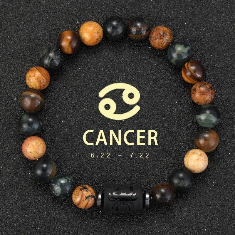 12 Zodiac Signs Bracelet with Natural Stones, Capricorn, Virgo, Leo, and Libra, for Men and Women, Couples, Friends, and Couples; Jewelry Gift; Length: 18-19cm, Parallel Import