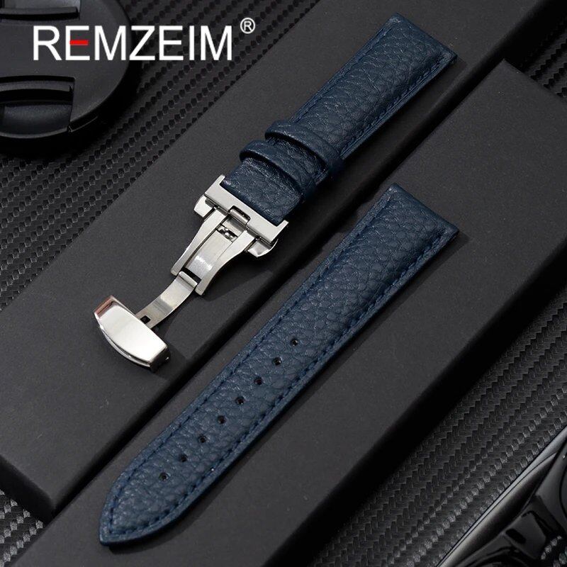 リチグレーンレザー 18/20/22/24mm 時計バンド 本革ソフトストラップ 蝶番バックル付き バンドカラー:mm 並行輸入品