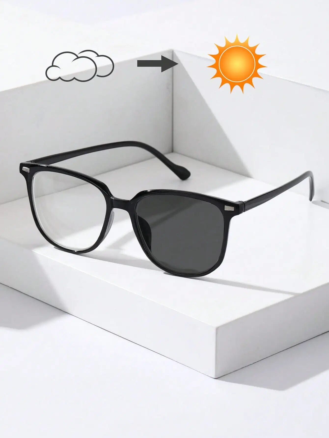 Set of 1, 2, or 3 Classic Unisex Square Frame Photochromic Eyeglasses for Everyday Life and Fishing. Lens Color: Parallel Import.
