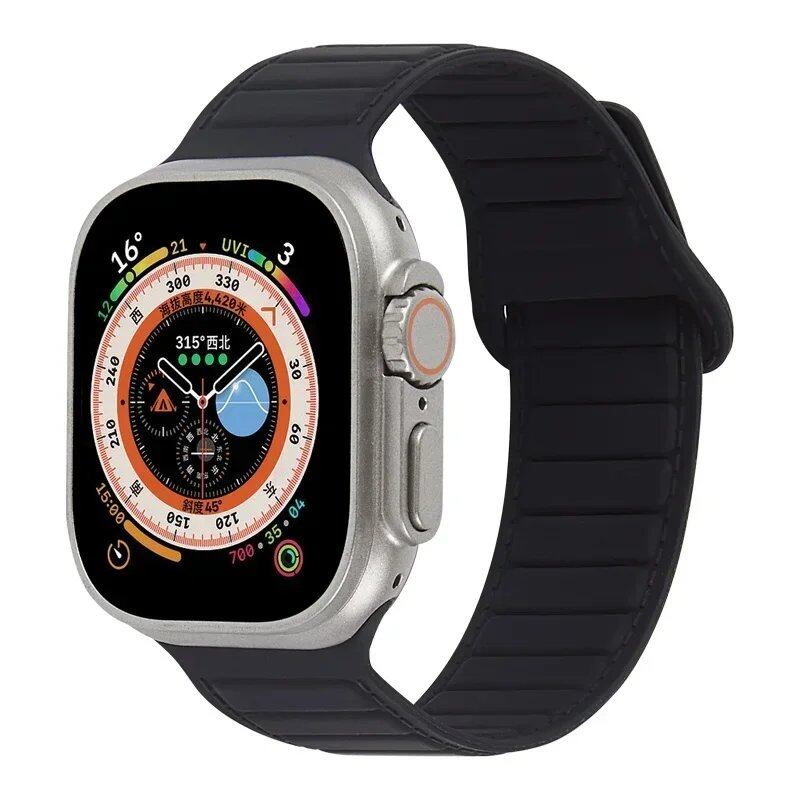 Silicone band for Apple Watch (Compatible models: Ultra 2/Series 10/9/8/7/6/SE/5/4/3, Sizes: 49mm/45mm/44mm/46mm/42mm/41mm/40mm) Magnetic Strap Band Color: mm Parallel Import