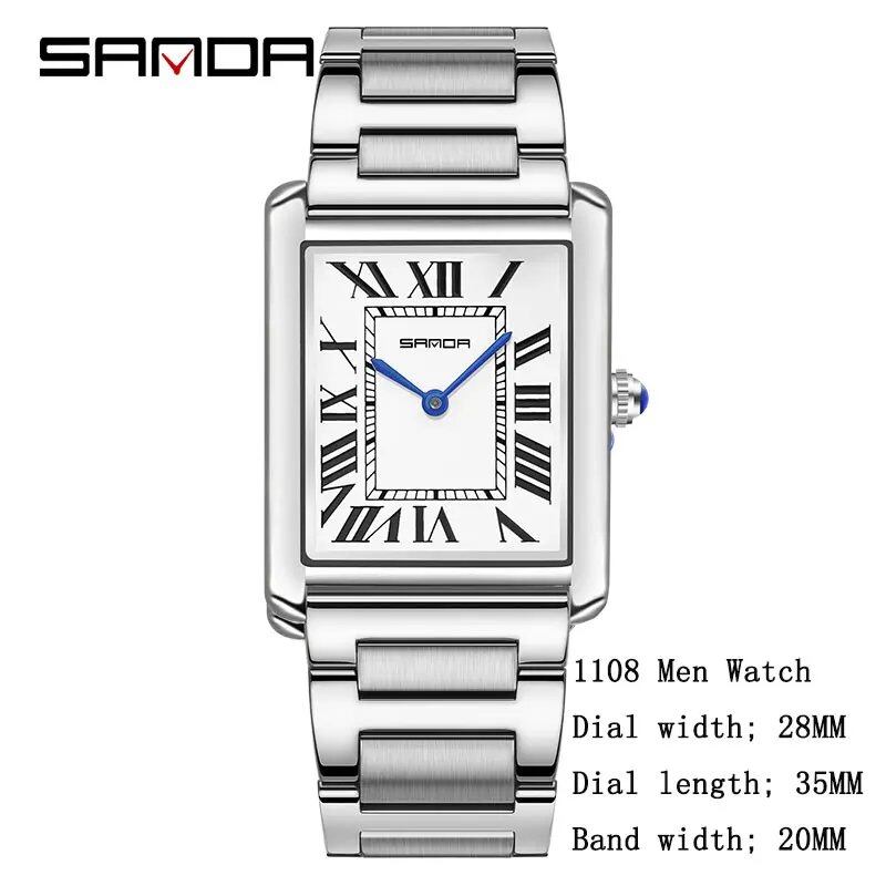 Sanda New Quartz Watch with Roman Numerals, Stainless Steel and Leather Strap, Briefcase, 30m Water Resistant, Popular for Men and Women, Color: Parallel Import