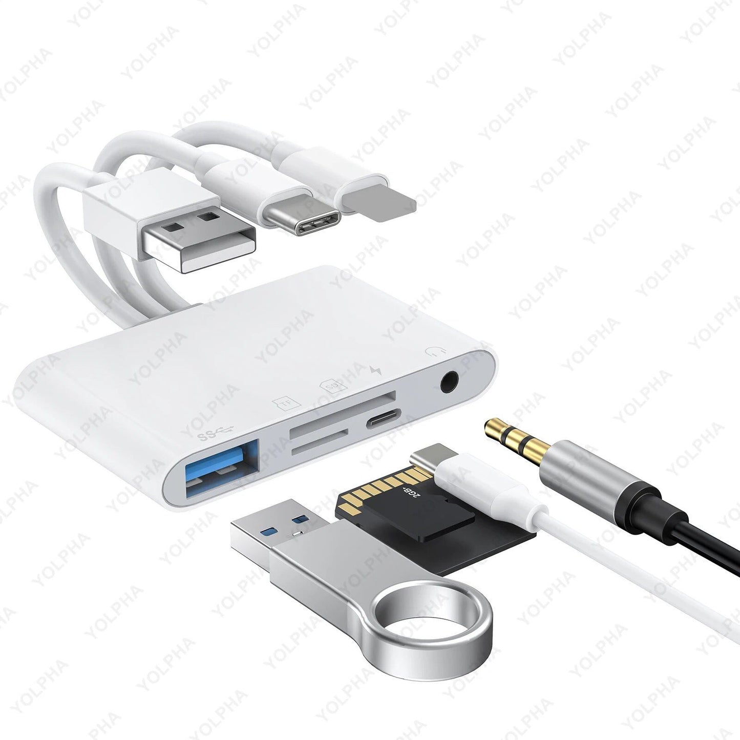 ユニバーサル USBハブ ドッキングステーション USB-C to SD/TF メモリーカードリーダー OTGケーブル カメラアダプター Type-C to 3.5mm iPhone iPad PC対応 カラー:オールインワン 並行輸入品