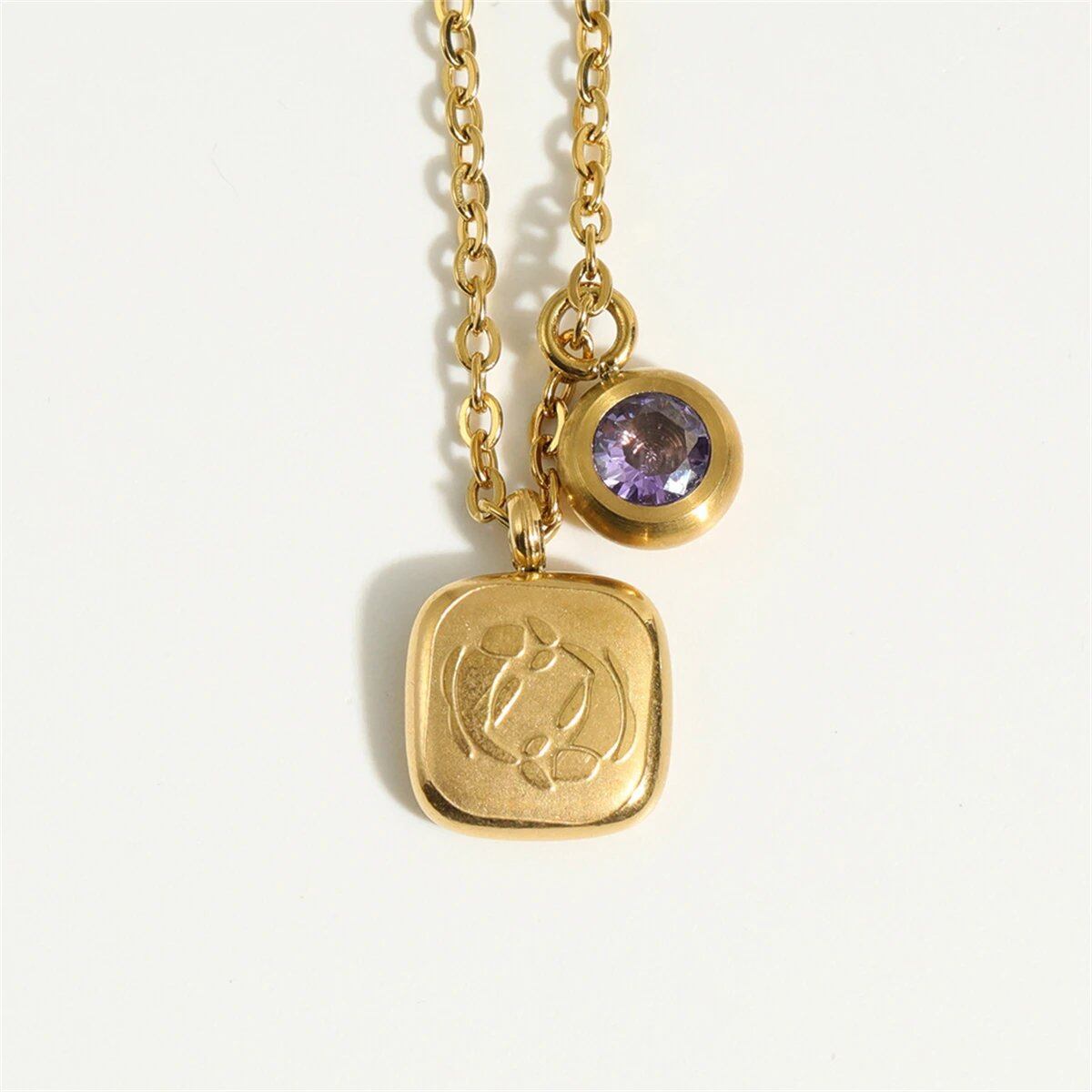 Titanium steel classic necklace with December birthstone pendant and 12 zodiac signs high collar neck chain, 18K gold infurness, 40cm length; Metal Color: ; Ships from: Parallel import