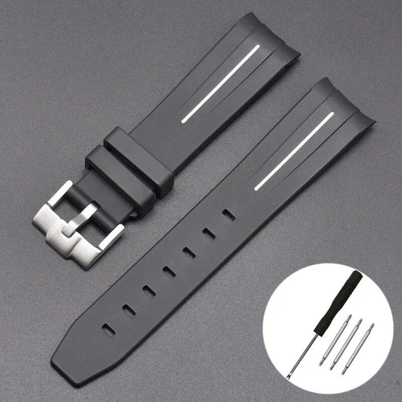 New 20mm Bent End Rubber Watch Strap for Omega Moonwatch, Joint Constellation, Men's Waterproof Sports Watch Band, Band Color: 20mm; Band Width: 20mm, Parallel Import