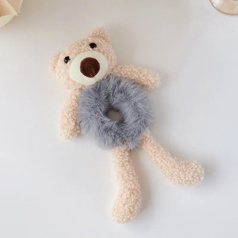 1/2-Piece Cute Bear Hairband for Girls, Scrunch, Fluffy Bunny Fur Hair Tie, Soft and Warm, Stylish Hair Accessory, Parallel Import