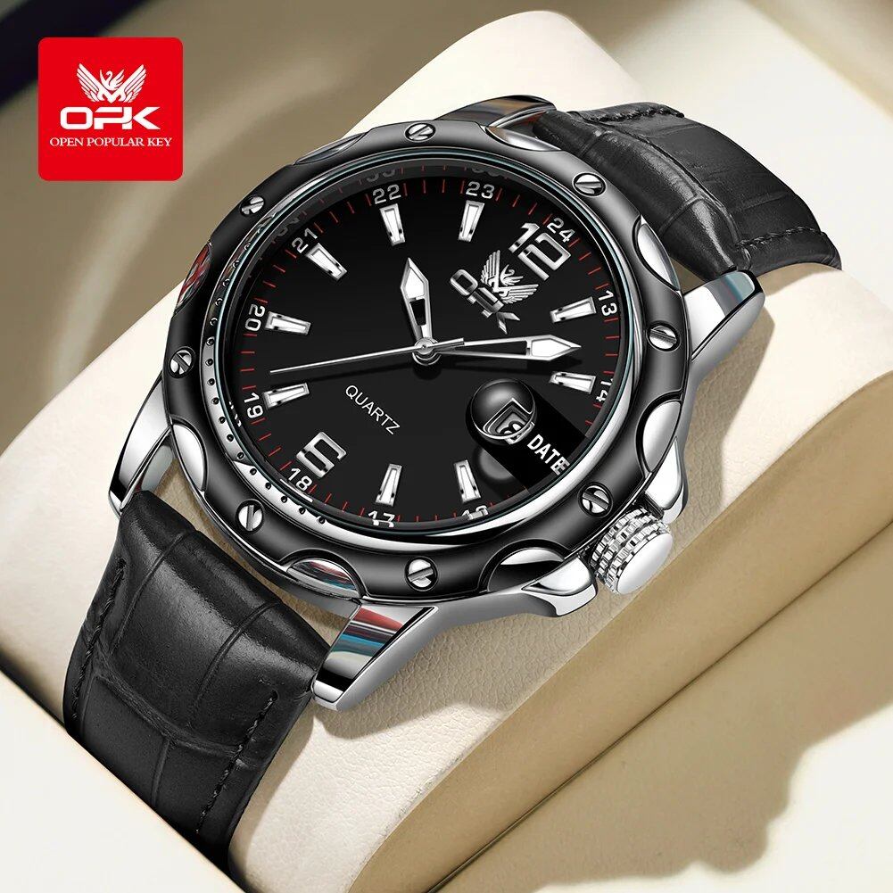 OPK 6026: Casual and minimalist men's quartz watch with date function, steel strap, parallel import.