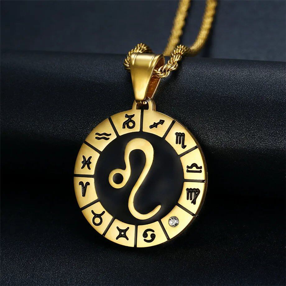 Leo 12 Zodiac Sign Necklace, Birthday Gift, Gold-Colored Stainless Steel Amulet Pendant, Zodiac Sign Jewelry, Wholesale, Parallel Import