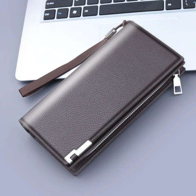 ロングクラッチメンズ PU素材 ジッパーハスプ 携帯電話バッグ カードホルダー コインポケット 大容量 多機能ハンドバッグ ビジネス 色:ブラ 並行輸入品