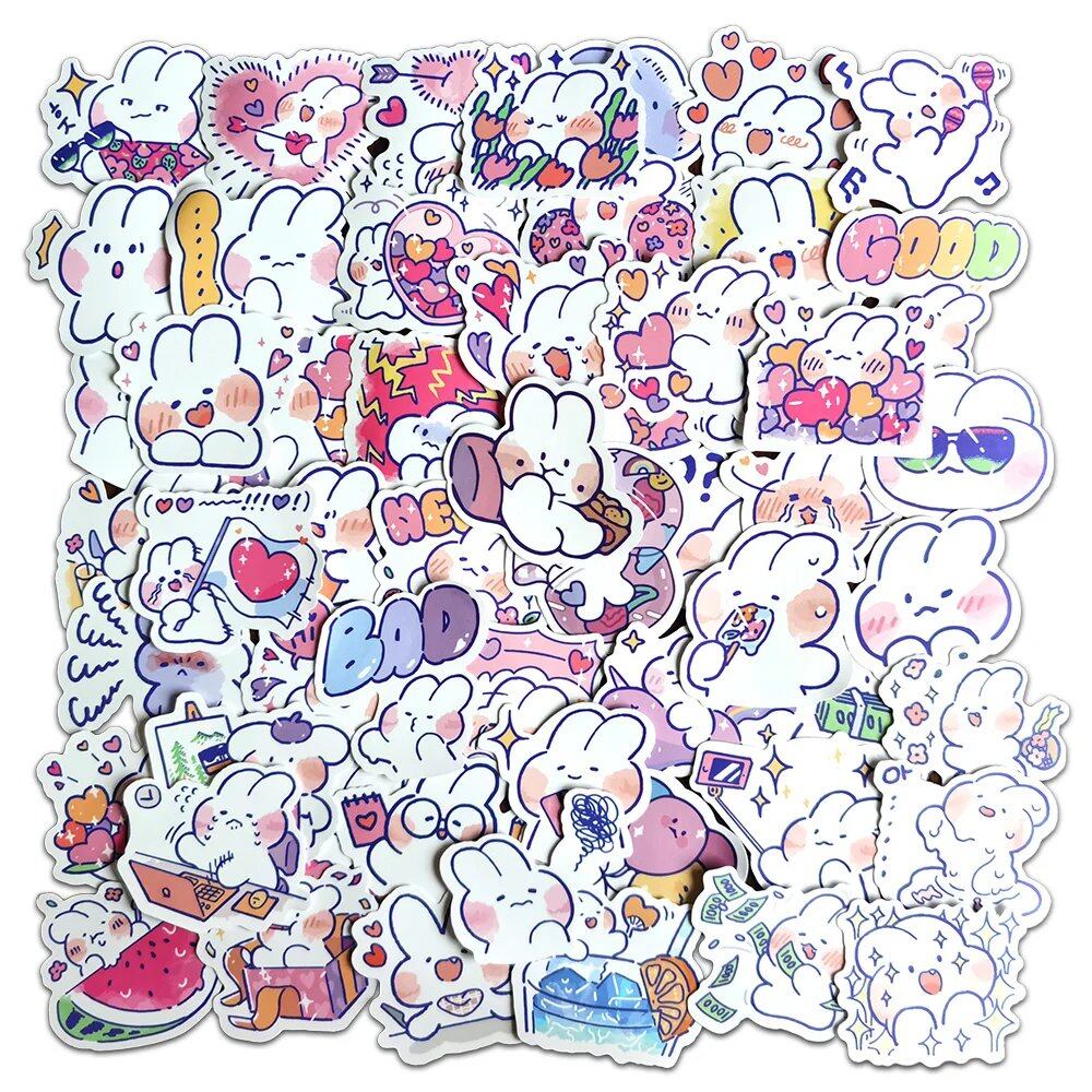 10/20/60 Sheets Cartoon Rabbit Monmon Stickers, Cute Vinyl Decal Stickers for Laptop Scrapbook Notebook Diary DIY, Kids Girls Toys, Color: 60 Pieces, Parallel Import