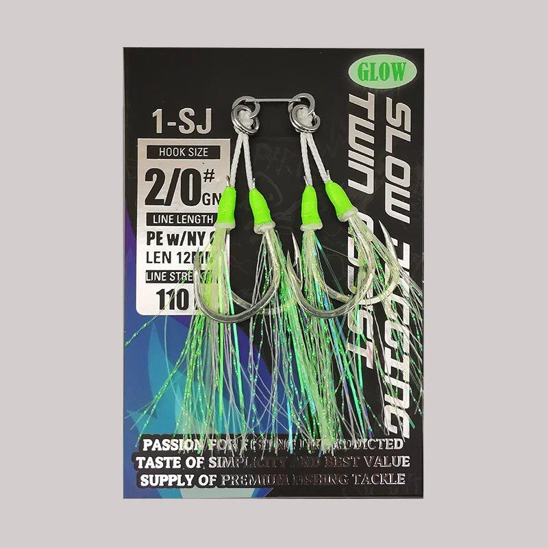 1-SJ Slow Jigging Twin Assist Mustad Hook Glow Jigging Hook for Black Porgy (Sea Bream) Sea Fishing, Hook -0, Parallel Import