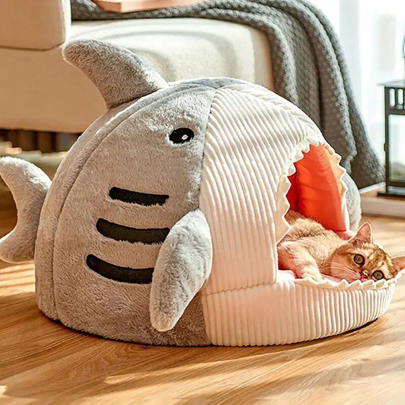 Warm Cat Bed, Cartoon Shark, Pet Cave Bed, Cute Kitten Basket Cushion, Cat Pillow Mat, Tent-Shaped Pet Nest Cave, Pet Supplies, Size: -, Parallel Import