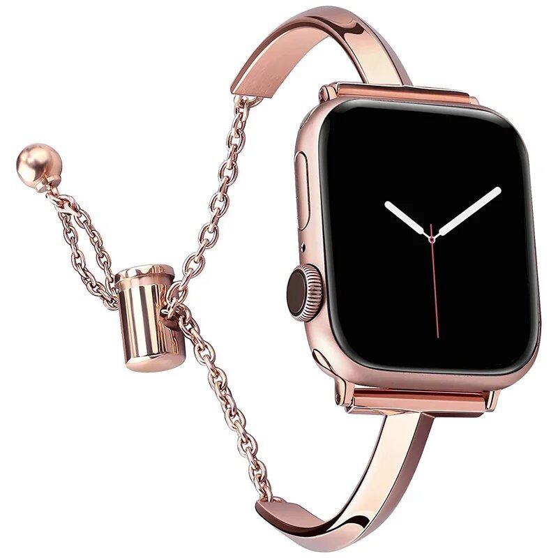 Simple Style Metal Strap for Apple Watch - Women's Chain Bracelet Compatible with iWatch Series 9/8/7/SE/6/5 (Sizes: 45mm, 44mm, 42mm, 41mm, 40mm, 38mm) - Parallel Import
