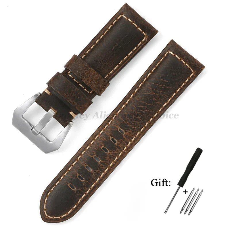 Genuine Panerai Leather Watch Band, High-Quality Calf Crazy Horse Strap, Men's Sports Bracelet, 20mm, 22mm, 24mm, 26mm Band Colors, Parallel Import