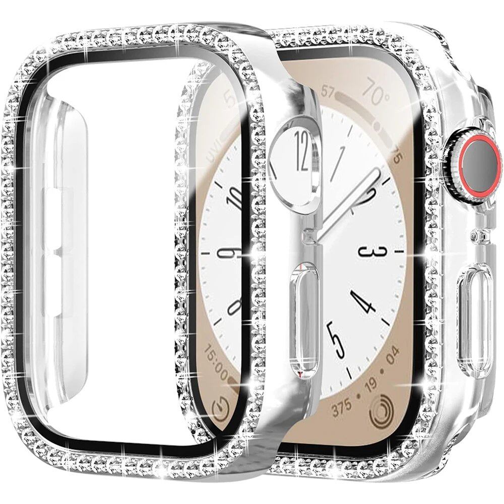 Glitter Tempered Glass Case with Screen Protector for Apple Watch Series 10 (46mm, 42mm, Ultra 3, 2, 9, 49mm, 45mm, 41mm, 40mm, 44mm) - Color: mm (Parallel Import)