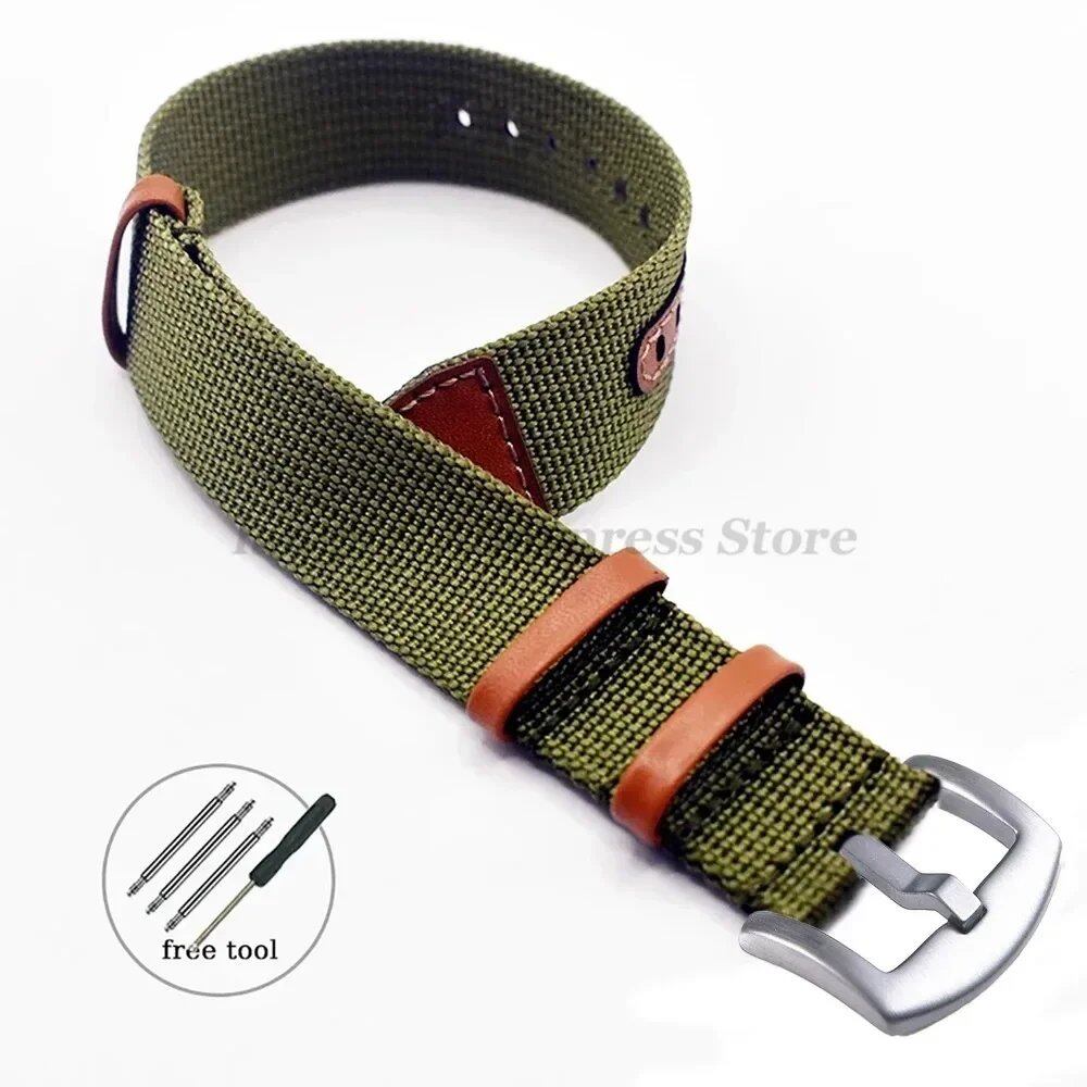 Seiko Canvas Nylon Patch Leather Strap Watch Bracelet for Rolex (20mm, 22mm), Hamilton, and Omega Compatible, Replacement Band, Band Color: mm, Parallel Import