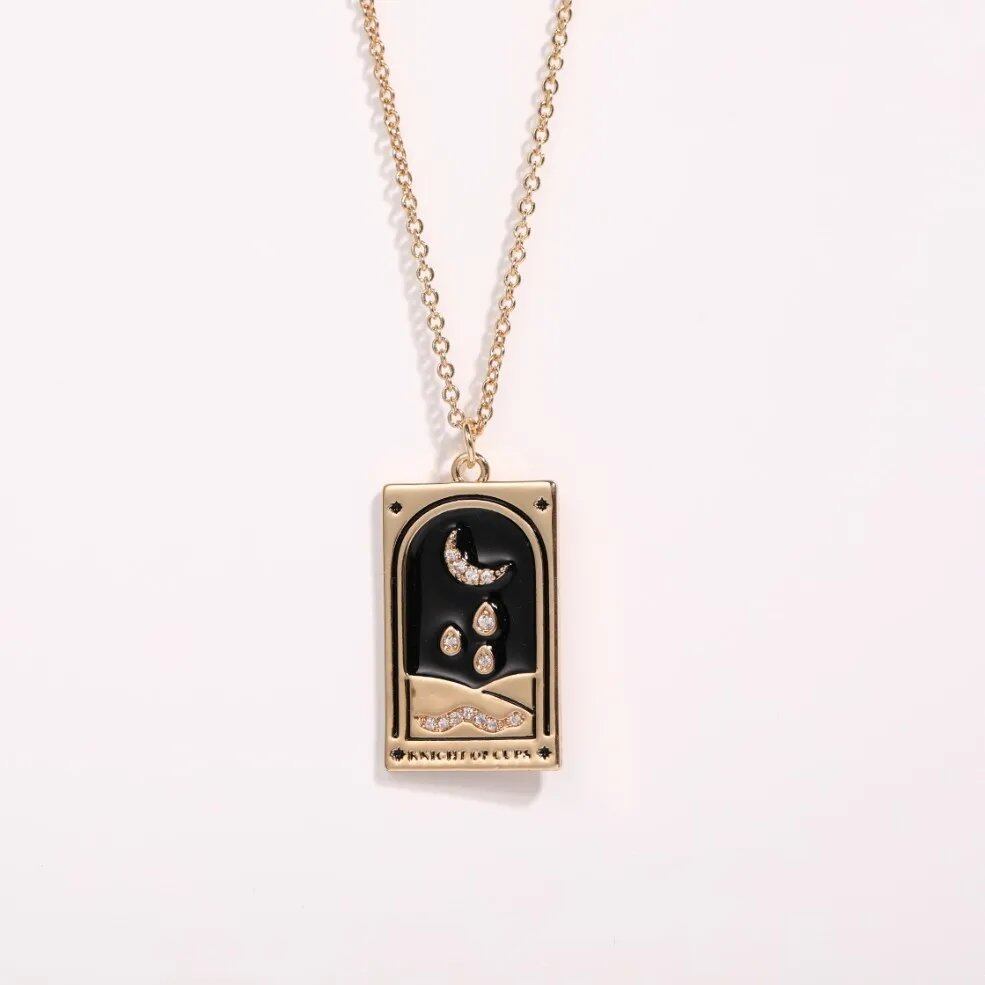 Delicate Tarot Necklace - Tarot Card Charm Pendant for Men and Women, Spiritual Jewelry, Birthday/Anniversary Gift, Metal Color: Parallel Import