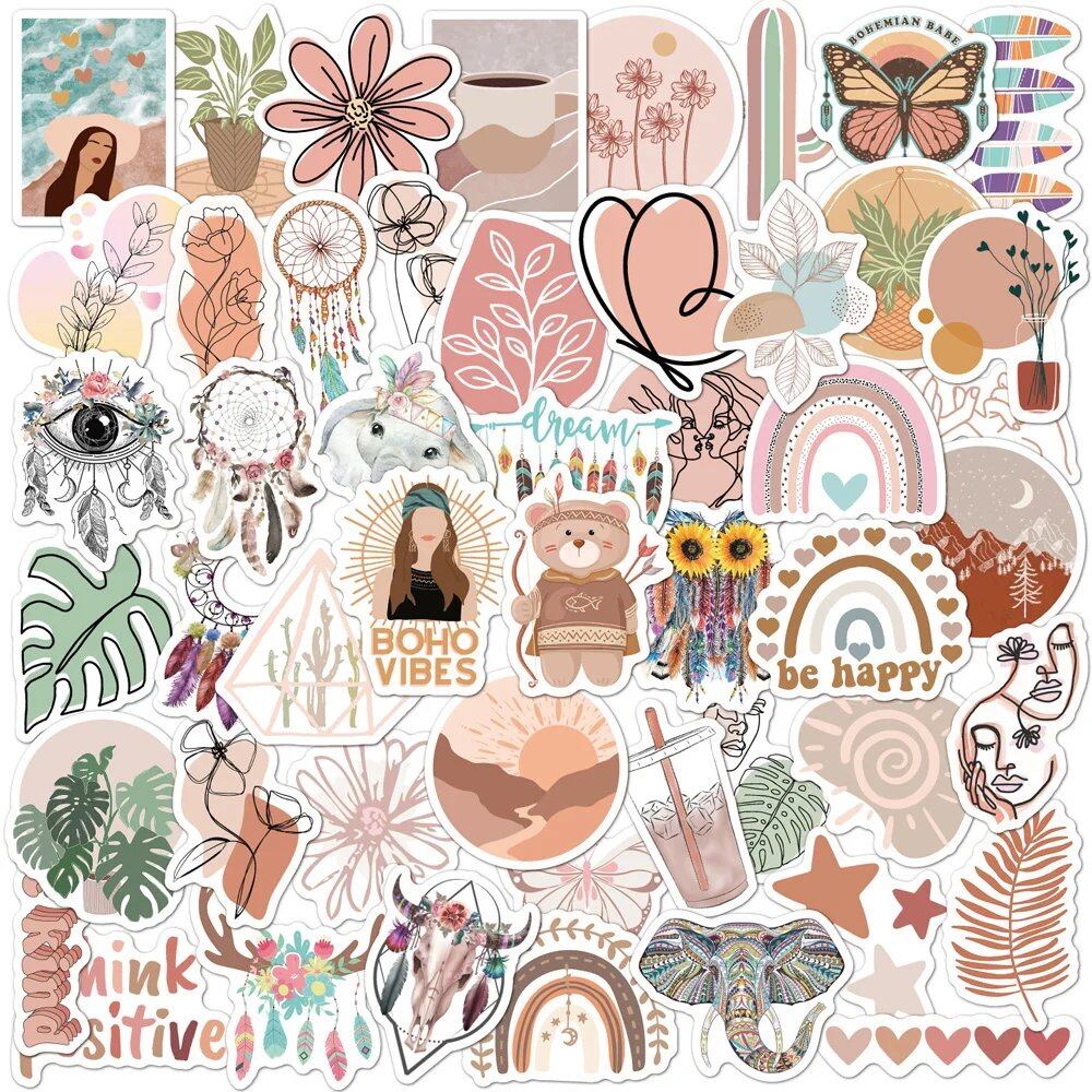 10/30/50 Sheets of Cute Cartoon Art Bohemian Style Graffiti Decals for Laptops, Smartphones, Scrapbooks, Cars, and Suitcases. Waterproof. Color: Bohemian. Parallel Import.