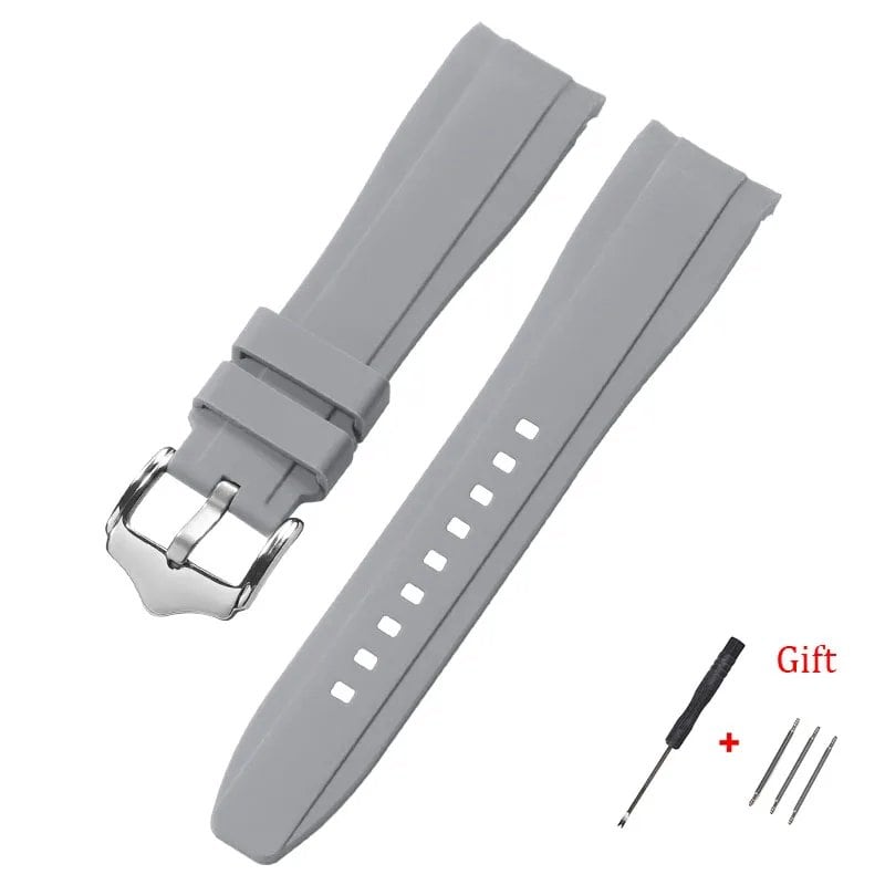 20mm/22mm High-Quality Curved End Silicone Watch Band Compatible with Swatch/Omega Moonwatch, Waterproof Wristband, Band Color: mm, Parallel Import
