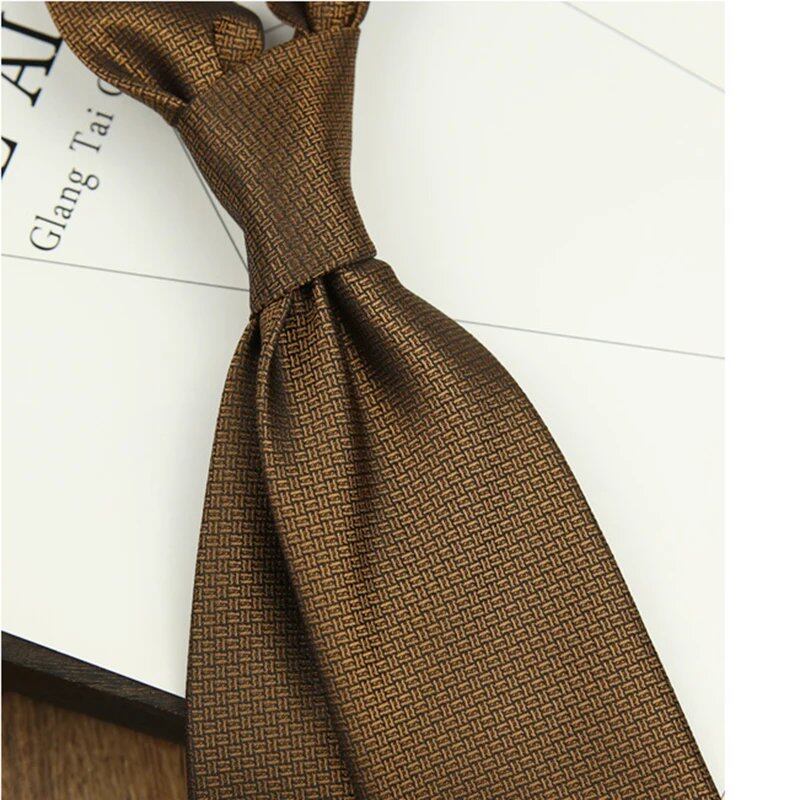 8cm Wide Premium Solid White & Brown Men's Tie, Woven Polyester with Black Ribbon, Perfect for Business, Weddings, and Parties, Cravat, Parallel Import