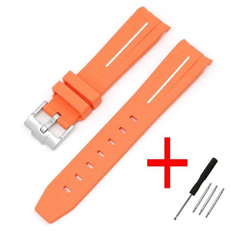New 20mm Bent End Rubber Watch Strap for Omega Moonwatch, Joint Constellation, Men's Waterproof Sports Watch Band, Band Color: 20mm; Band Width: 20mm, Parallel Import